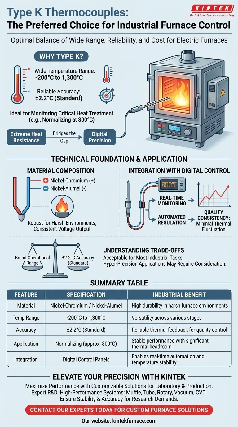 Warum werden Thermoelemente vom Typ K in Industrieöfen bevorzugt? Zuverlässige Präzision für die Hochtemperaturregelung Visuelle Anleitung