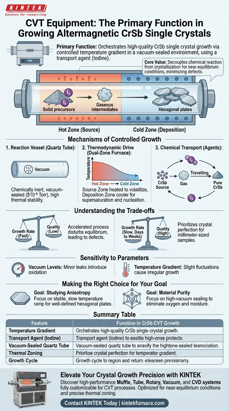 CVT设备在CrSb晶体生长中的主要功能是什么？高纯度单晶生长 图解指南