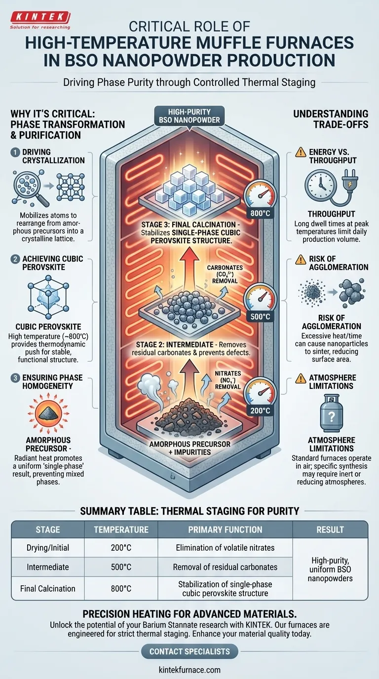 바륨 주석산염(BSO) 나노 분말에 머플로 퍼니스가 중요한 이유는 무엇인가요? 정확한 상 순도 달성 시각적 가이드
