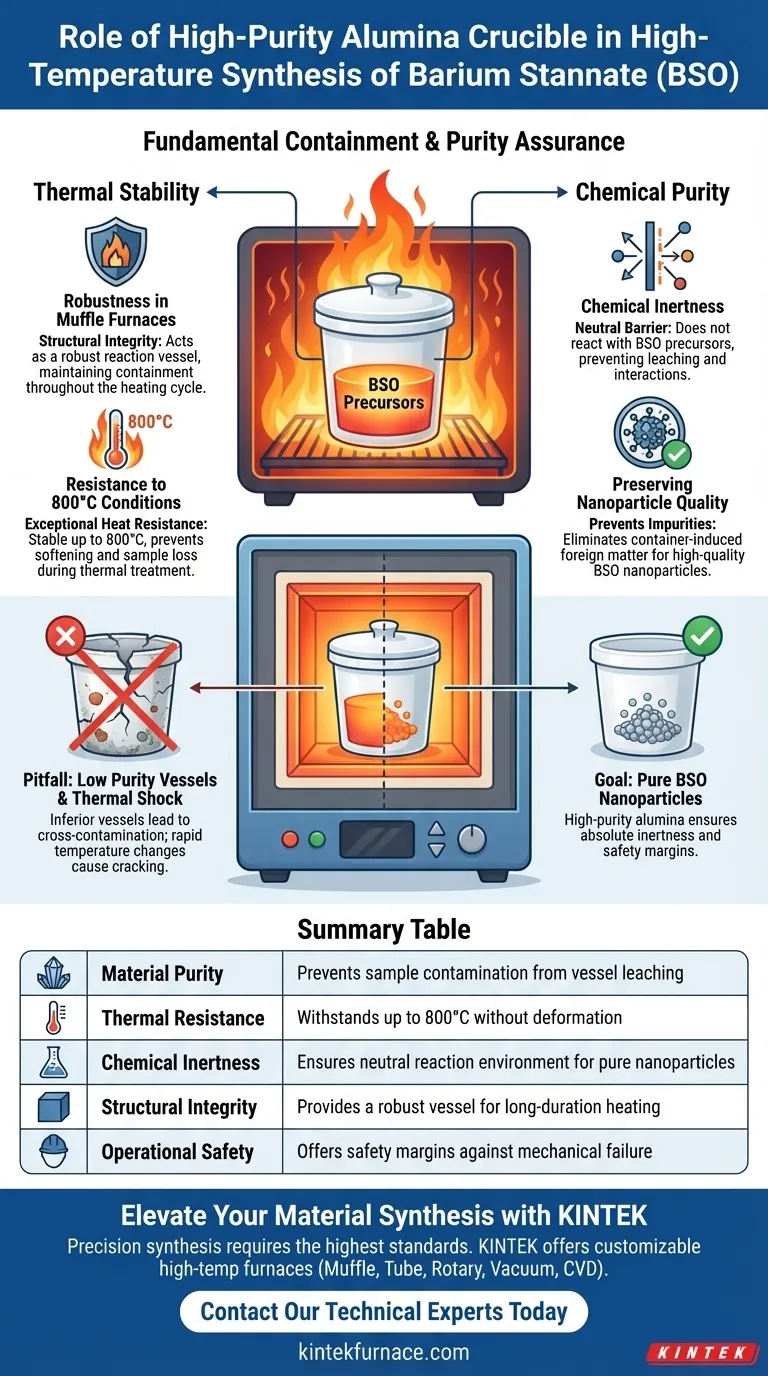 ما هو الدور الذي تلعبه بوتقة الألومينا عالية النقاء في تخليق BSO؟ ضمان النقاء في التفاعلات ذات درجات الحرارة العالية دليل مرئي