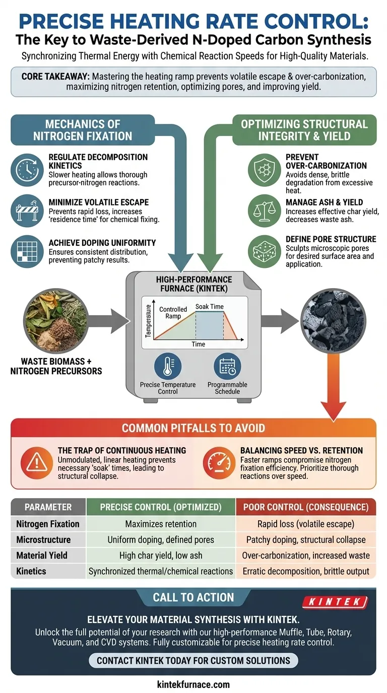 In che modo il controllo preciso della velocità di riscaldamento influisce sulla sintesi del carbonio drogato con azoto? Padroneggia la rampa termica per materiali di qualità Guida Visiva
