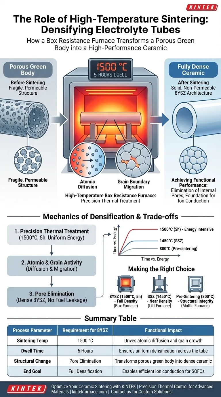 Quale ruolo svolge un forno a resistenza a scatola ad alta temperatura nella sinterizzazione? Padronanza della densificazione del tubo elettrolitico Guida Visiva