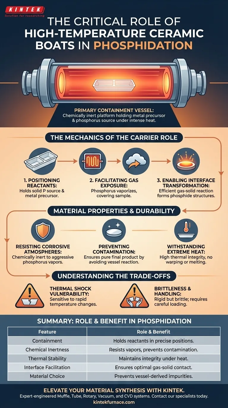 ما هو دور وعاء السيراميك عالي الحرارة أثناء عملية الفسفرة؟ ضمان تخليق كيميائي نقي ومستقر دليل مرئي