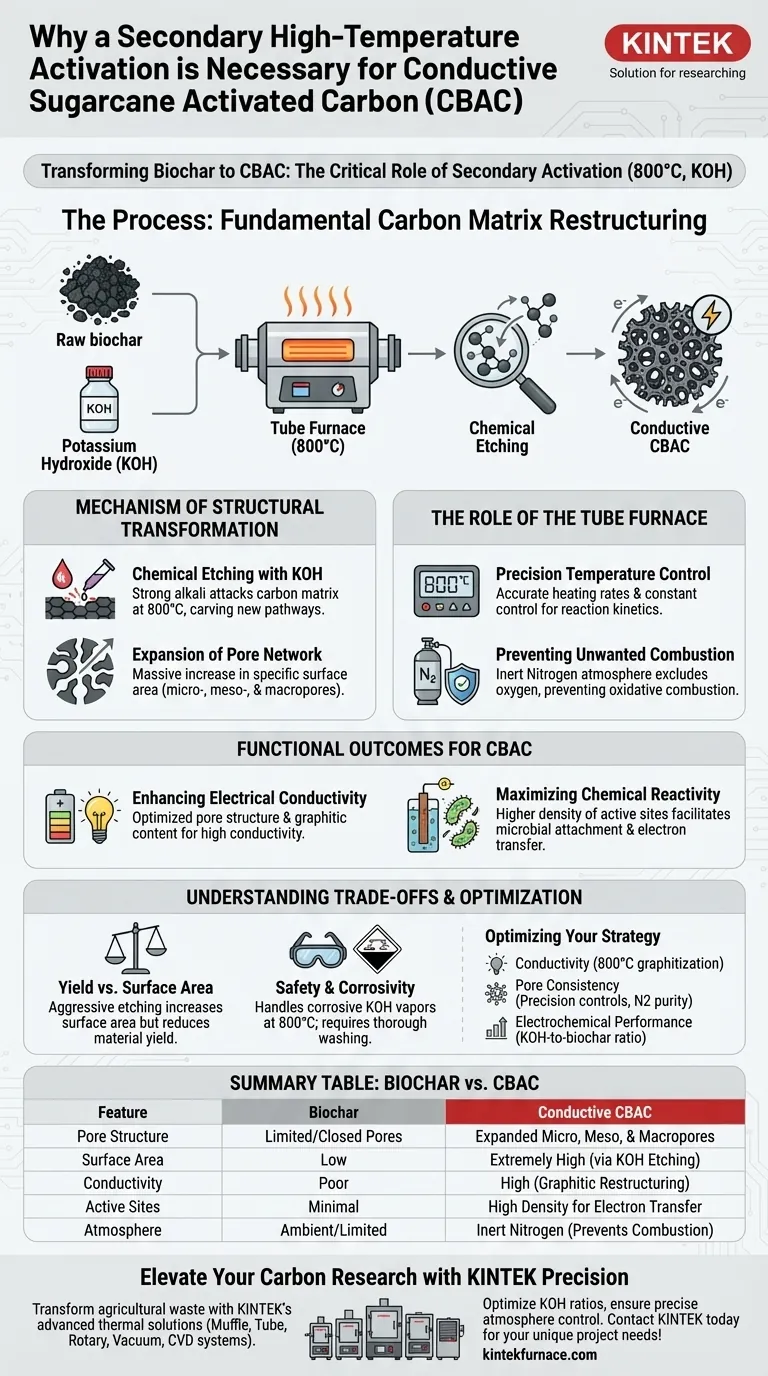 Perché è necessario un processo secondario di attivazione ad alta temperatura in un forno tubolare? Conversione del biochar in CBAC Guida Visiva