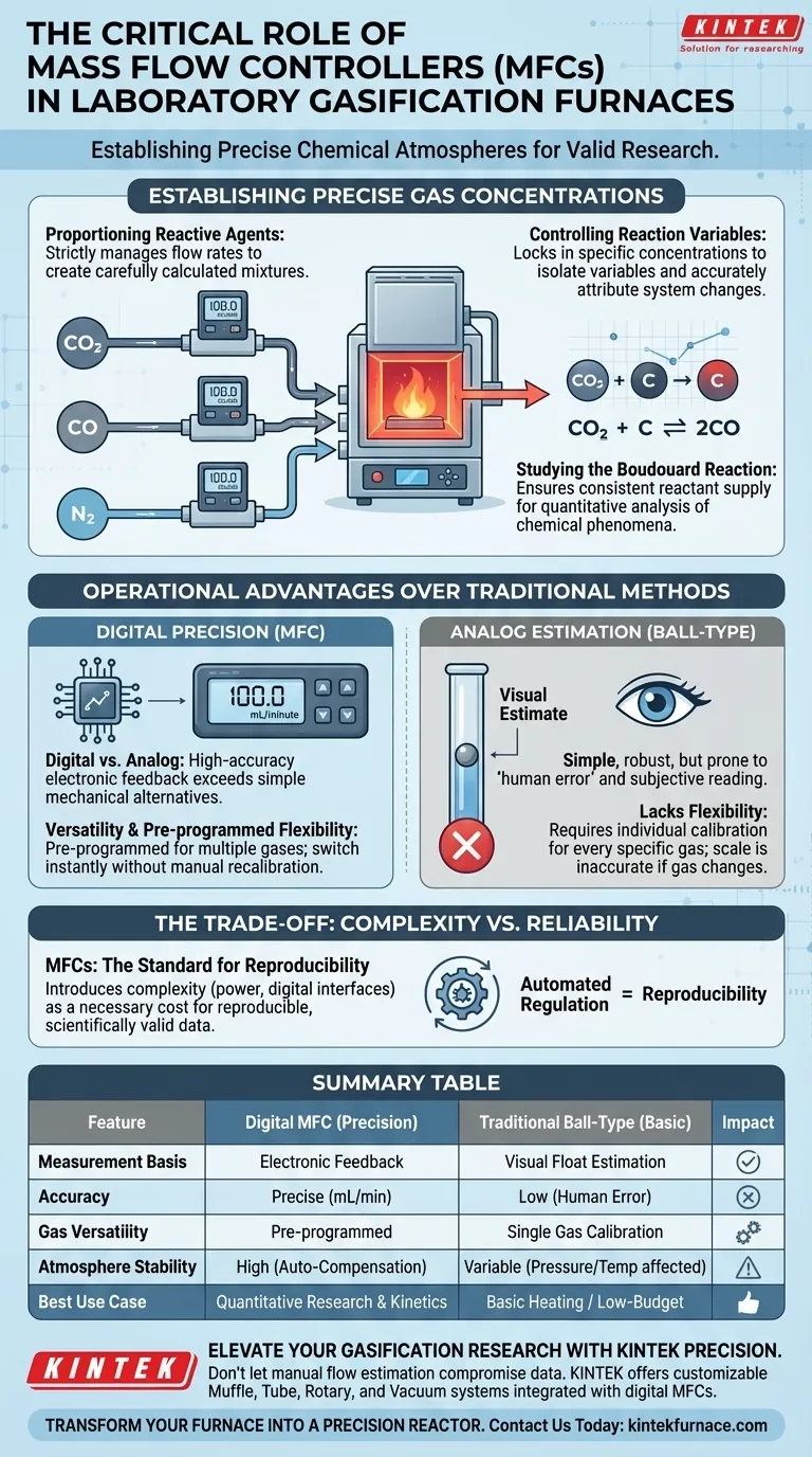 ¿Qué papel juegan los controladores de flujo másico en la gasificación? Logre un control preciso de la atmósfera en hornos de laboratorio Guía Visual