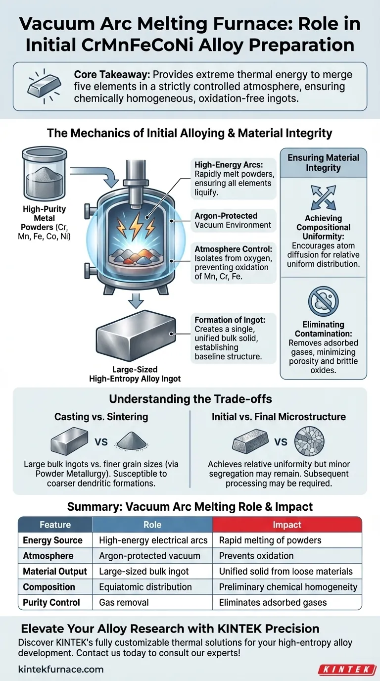 ¿Qué papel juega un horno de fusión por arco de vacío en la preparación inicial de aleaciones de alta entropía CrMnFeCoNi? Guía Visual