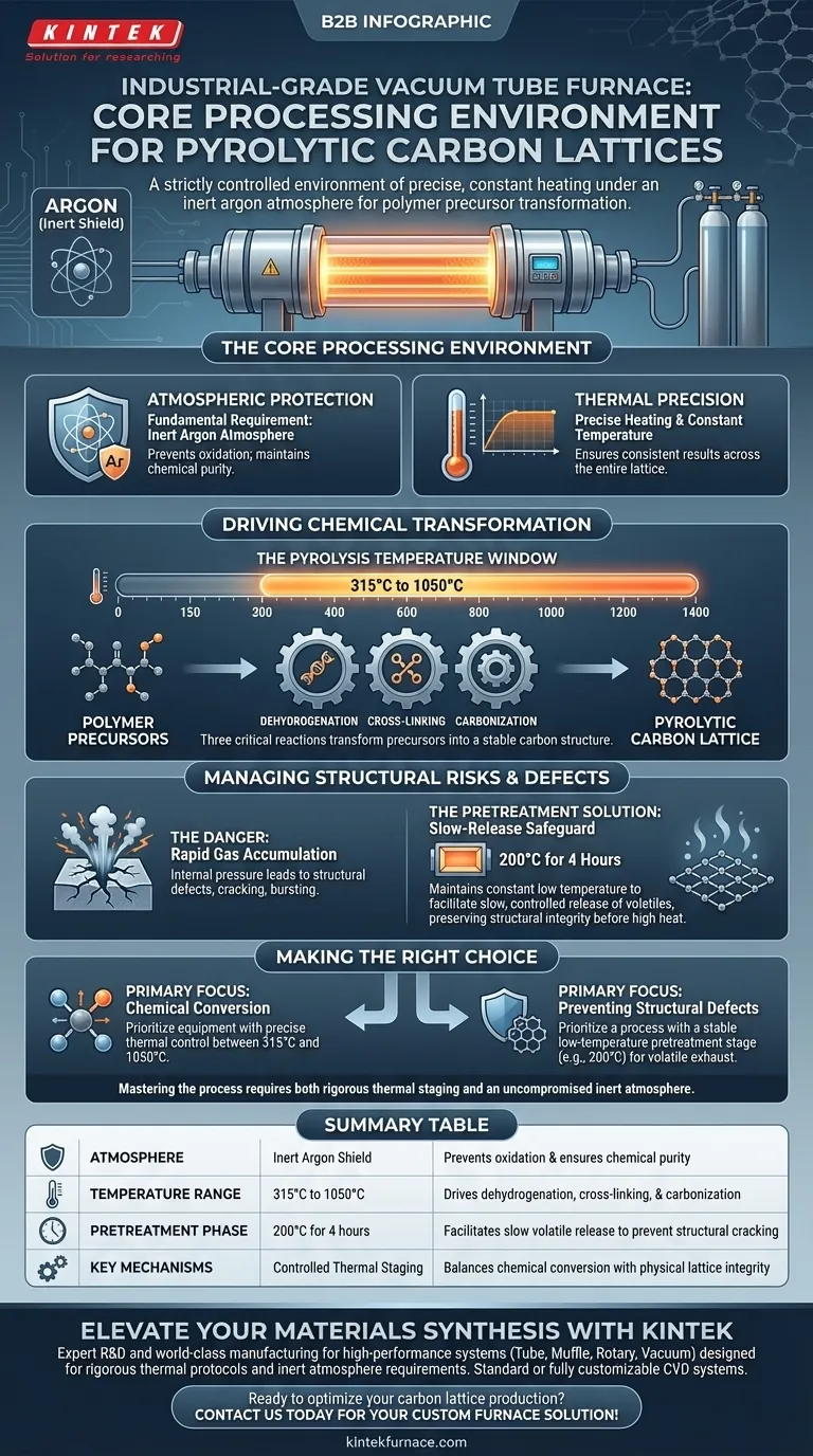 Quel environnement de traitement principal un four à tube sous vide offre-t-il pour les réseaux de carbone pyrolytique ? Guide d'expert Guide Visuel