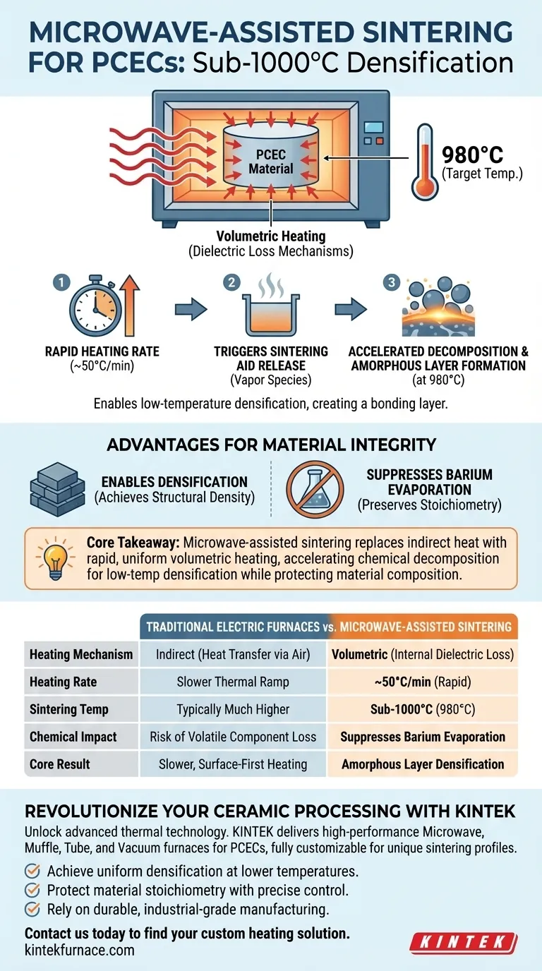 Qual é a função de um forno de sinterização assistida por micro-ondas na obtenção de sinterização de PCECs abaixo de 1000 °C? Guia Visual