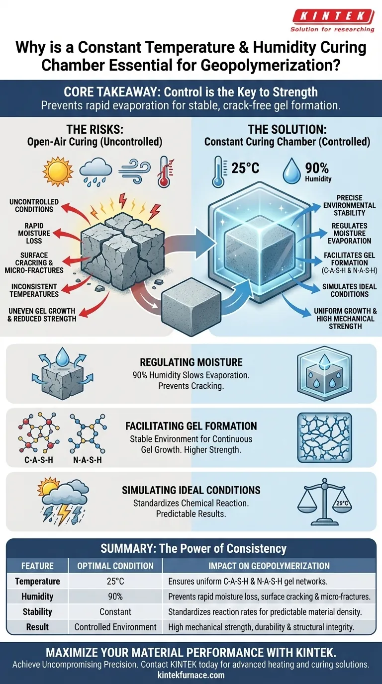지오폴리머화에 일정한 온도 및 습도 양생 챔버가 필수적인 이유는 무엇인가요? 구조적 강도 보장 시각적 가이드