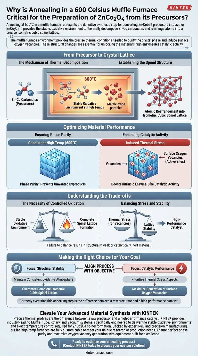 为什么在 600 摄氏度的马弗炉中进行退火对 ZnCo2O4 至关重要？解锁高性能尖晶石催化剂 图解指南