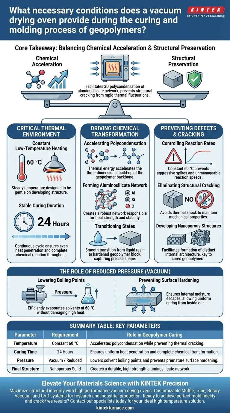 ¿Qué condiciones necesarias proporciona un horno de secado al vacío para geopolímeros? Optimice su proceso de curado y moldeo Guía Visual