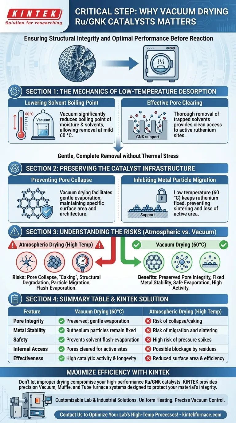 Why must Ru/GNK catalysts undergo vacuum drying? Ensure Peak Performance with Safe Desorption Visual Guide