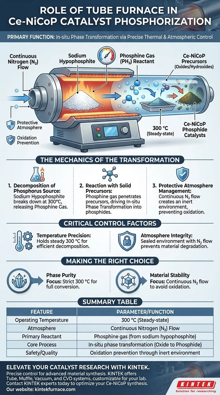 管式炉在Ce-NiCoP磷化过程中的主要功能是什么？实现精确的催化剂合成 图解指南