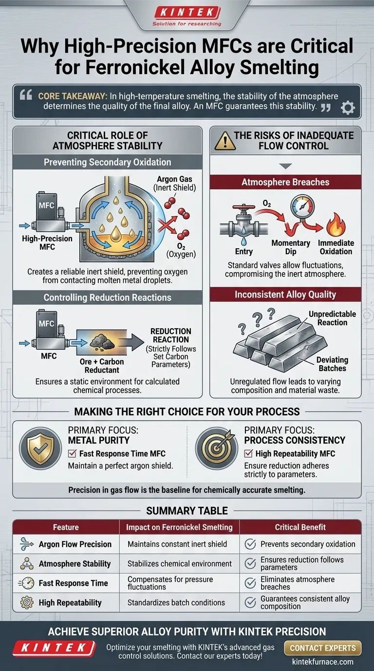 لماذا يعد جهاز التحكم في التدفق الكتلي عالي الدقة (MFC) ضروريًا في صهر سبائك النيكل والحديد؟ ضمان نقاء المعدن دليل مرئي