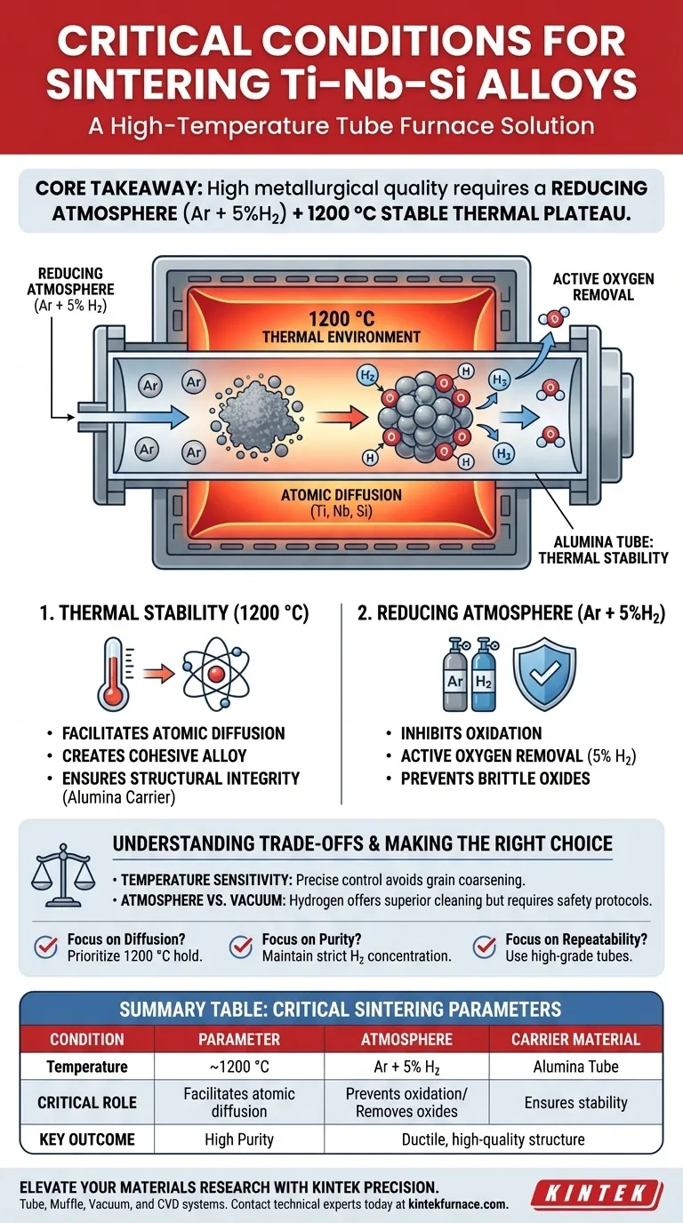 ¿Qué condiciones críticas proporciona un horno tubular de alta temperatura para las aleaciones de Ti-Nb-Si? Domina el éxito del sinterizado Guía Visual