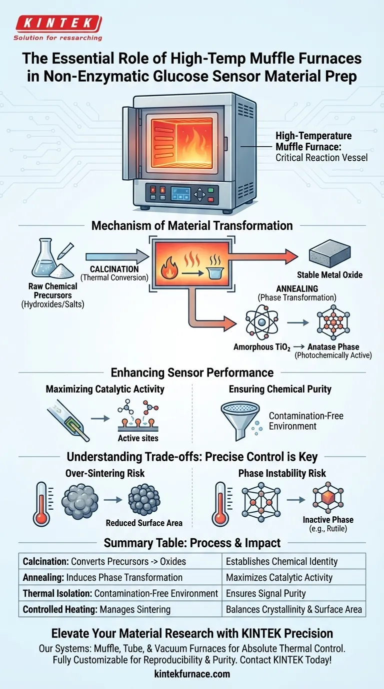 Qual é o papel de um forno mufla de alta temperatura na preparação de sensores de glicose? Otimizar Transições de Fase de Óxido Metálico Guia Visual