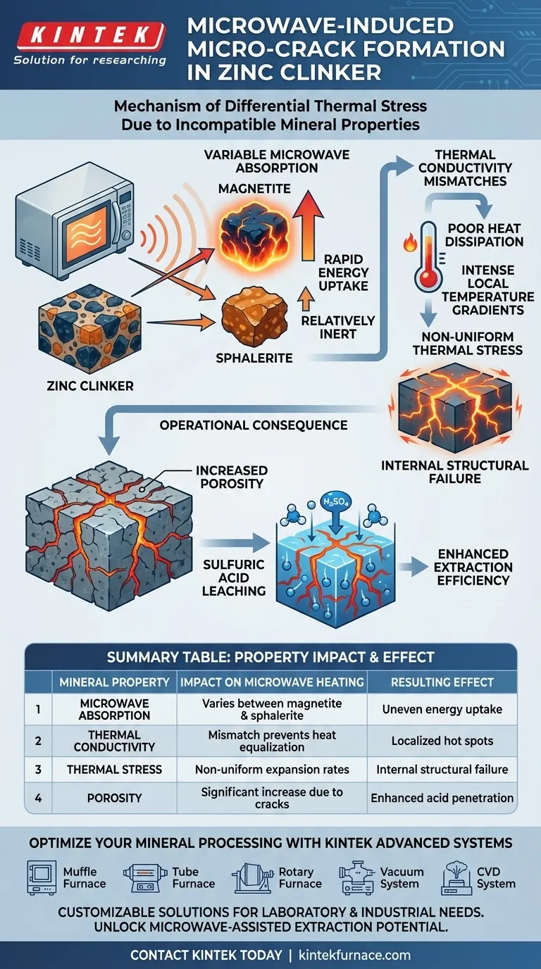 ¿Qué mecanismo causa la formación de microfisuras en el clínker de zinc durante el calentamiento por microondas? Mejora la eficiencia de lixiviación Guía Visual