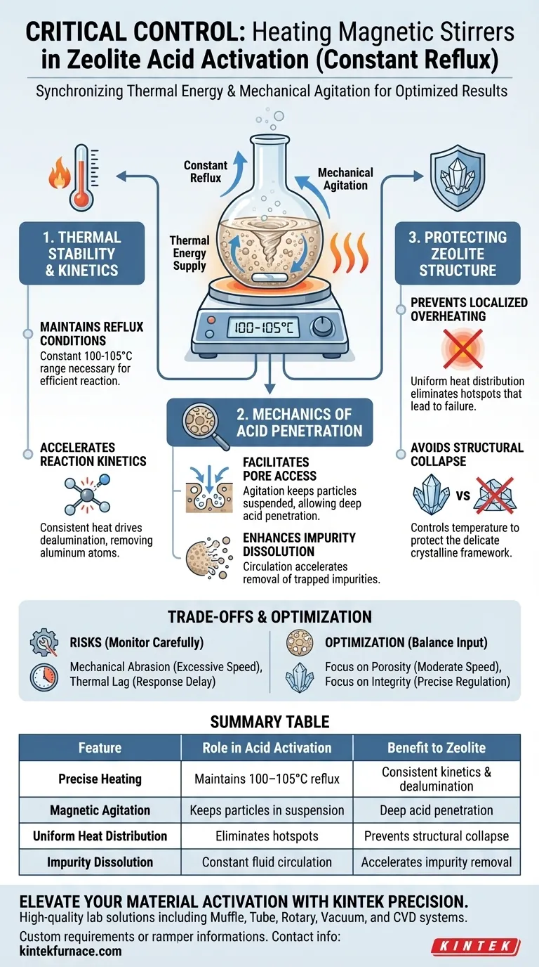 Warum wird ein Heizmagnetrührer für die Säureaktivierung von Zeolithen verwendet? Präzision bei der thermischen und kinetischen Steuerung Visuelle Anleitung