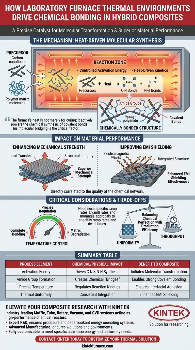 Como um forno de laboratório afeta a ligação química em compósitos híbridos? Desbloqueie uma resistência superior do material Guia Visual