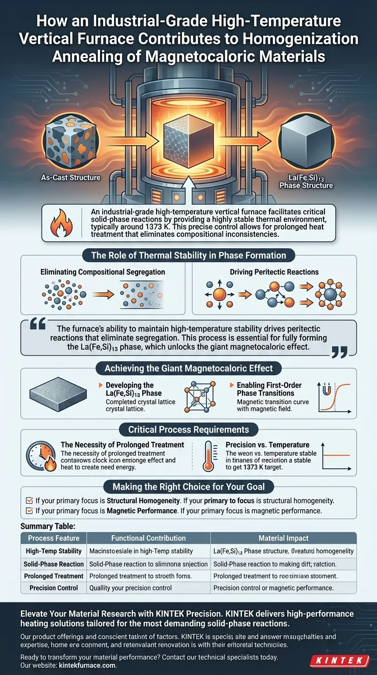¿Cómo contribuye un horno vertical industrial de alta temperatura al recocido de homogeneización de materiales magnetocalóricos? Guía Visual