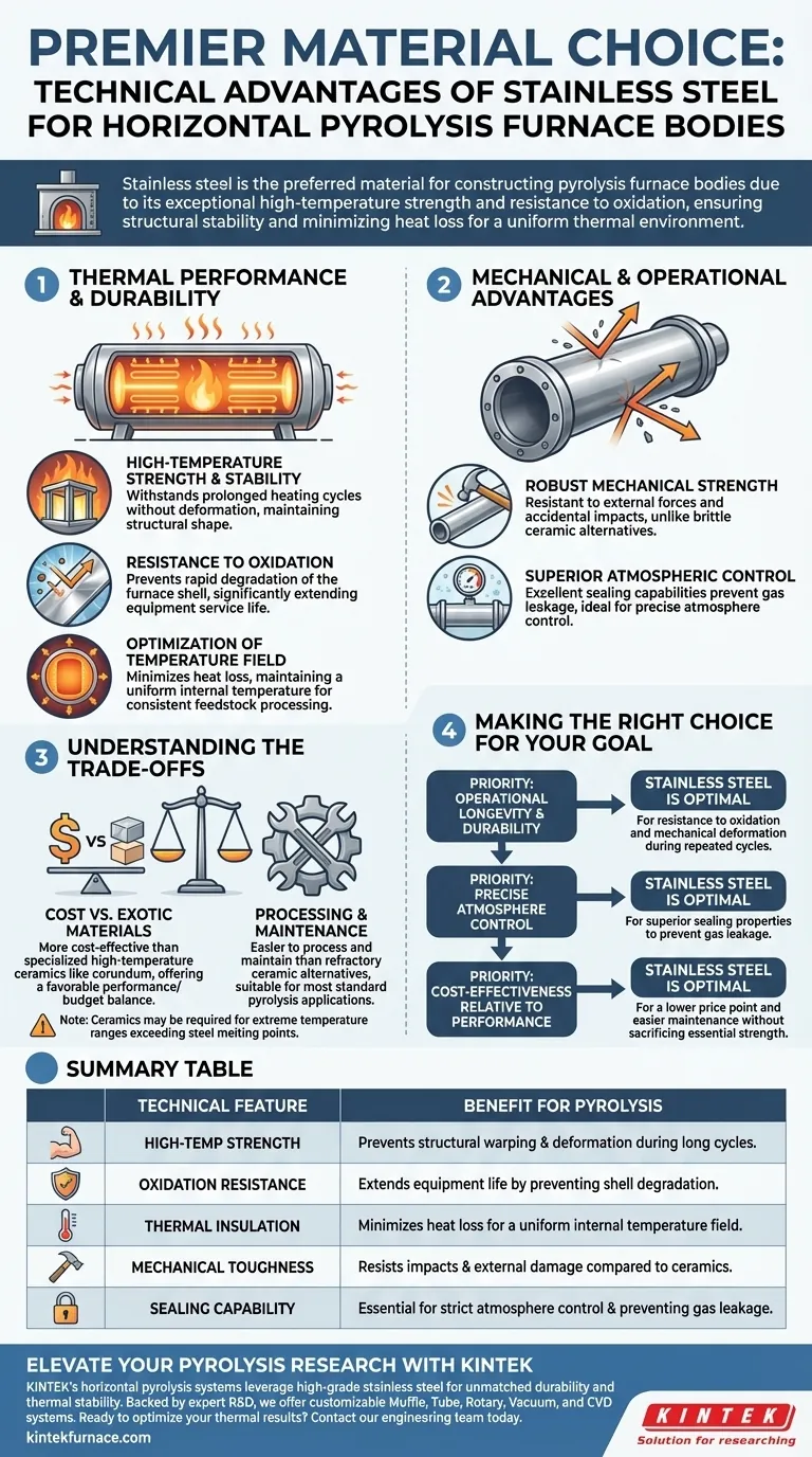¿Cuáles son las principales ventajas técnicas del uso de acero inoxidable para la construcción de cuerpos de hornos de pirólisis horizontales? Durabilidad y Precisión Térmica Guía Visual