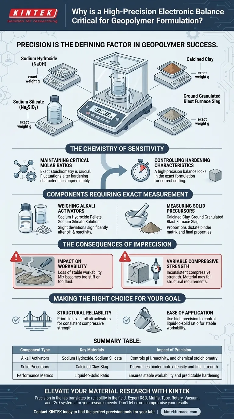 Warum ist eine hochpräzise elektronische Waage für die Formulierung von Geopolymerbindemitteln entscheidend? Präzision für den Erfolg Visuelle Anleitung
