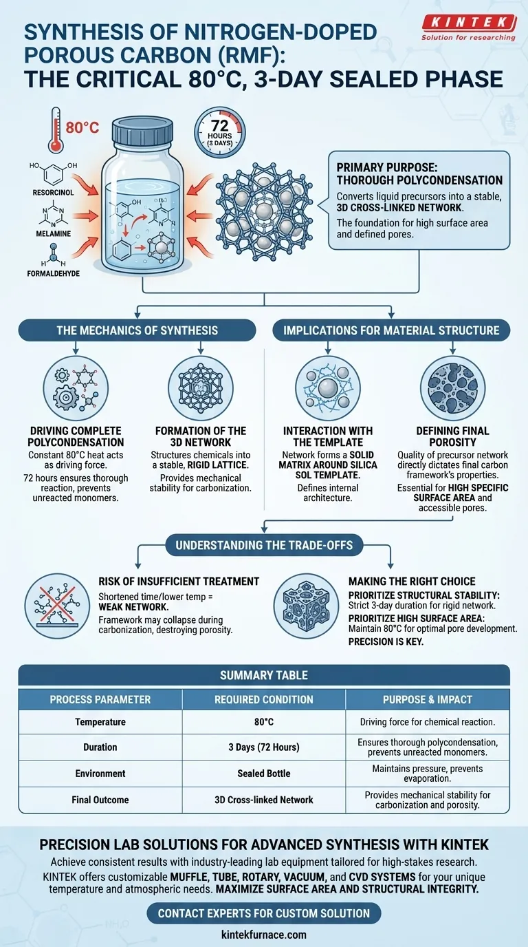 Was ist der Hauptzweck des Verschließens der Reaktionsflasche bei 80 °C für die RMF-Synthese? Gewährleistung einer optimalen Polykondensation Visuelle Anleitung