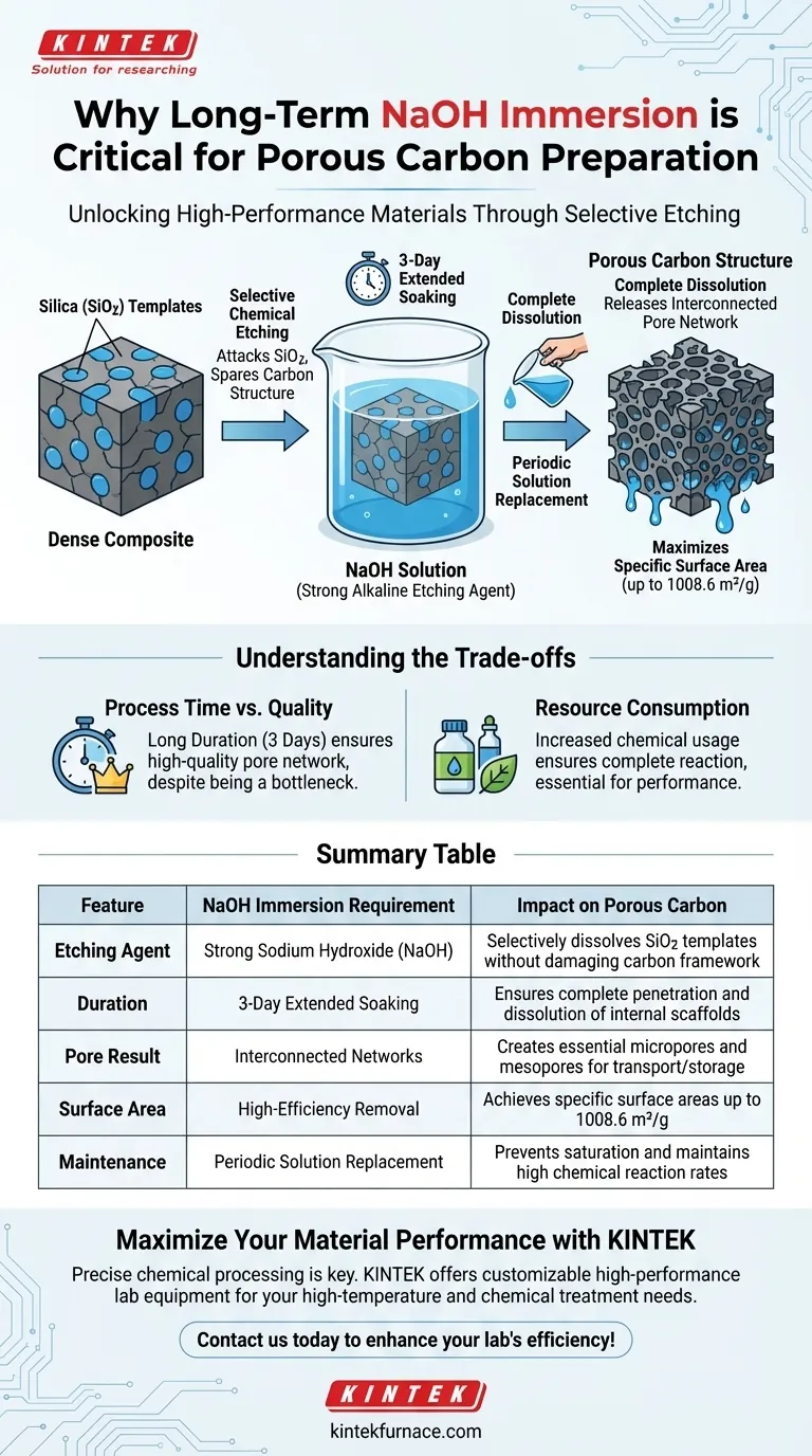 多孔質炭素に長期間のNaOH浸漬が必要なのはなぜですか？テンプレート除去と表面積の最適化 ビジュアルガイド