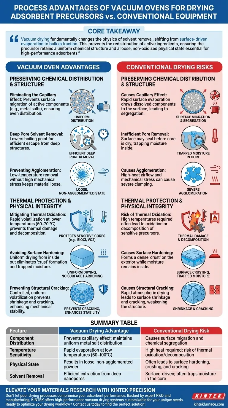 使用真空烘箱干燥吸附剂前驱体有哪些工艺优势？确保化学均匀性 图解指南