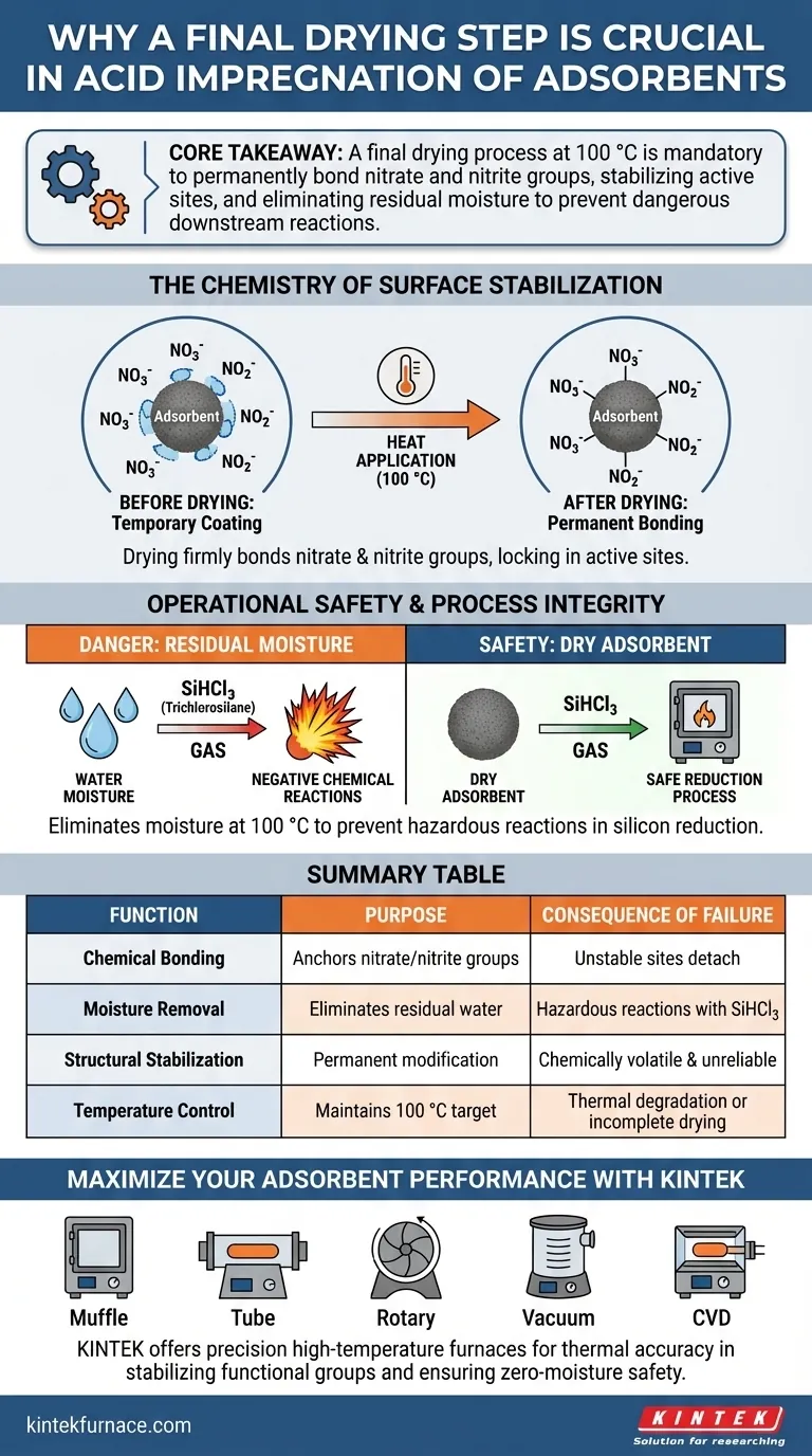 Warum ist ein abschließender Trocknungsschritt bei der Umstrukturierung von Adsorbentien notwendig? Gewährleistung chemischer Bindung & industrieller Sicherheit Visuelle Anleitung