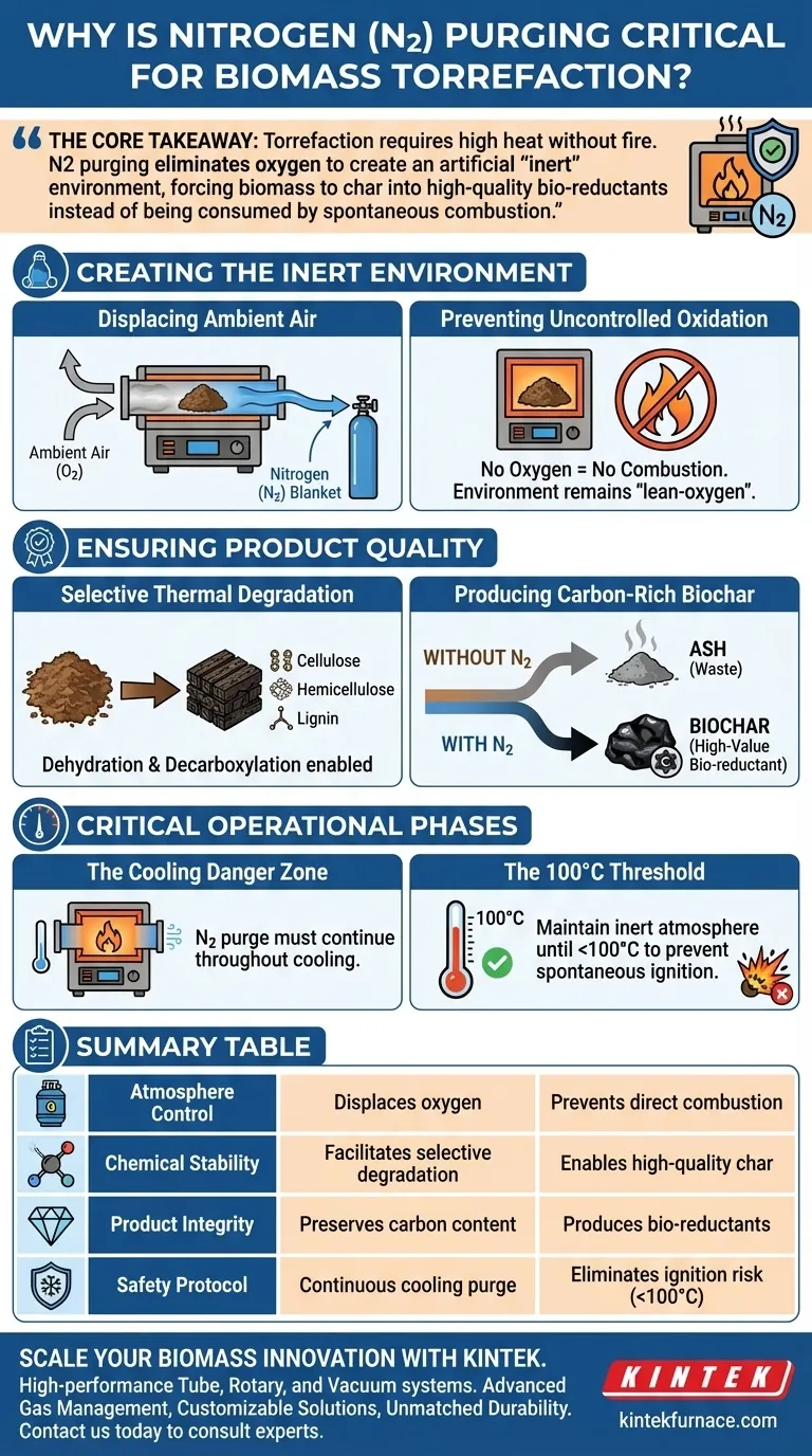 Perché è necessario un sistema di spurgo con azoto (N2) per la torrefazione della biomassa? Prevenire la combustione e massimizzare la resa di biochar Guida Visiva