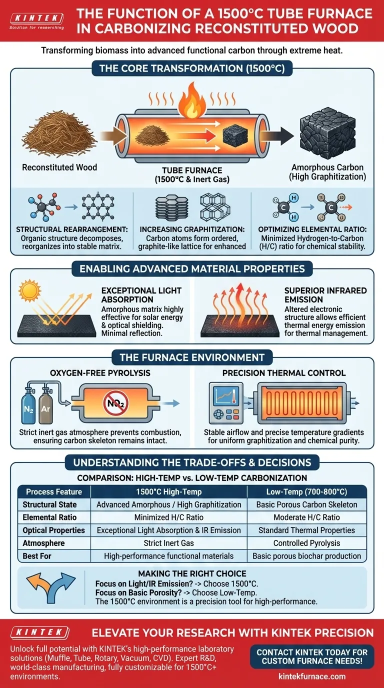 Qual é a função do ambiente de 1500 °C na carbonização da madeira? Desbloqueie Carbono Funcional de Alto Desempenho Guia Visual