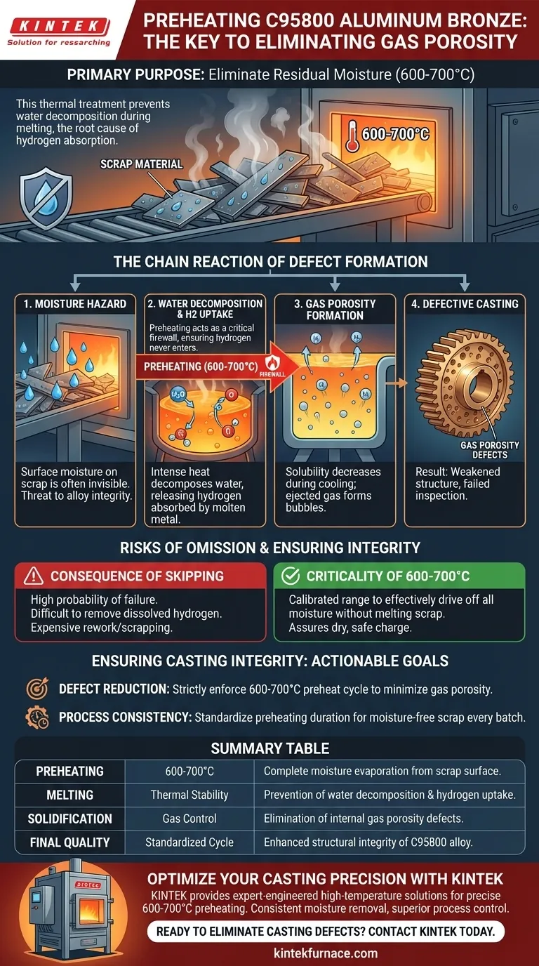 Qual é o principal objetivo do pré-aquecimento de materiais de carga para bronze de alumínio C95800? Eliminar Defeitos de Porosidade Guia Visual
