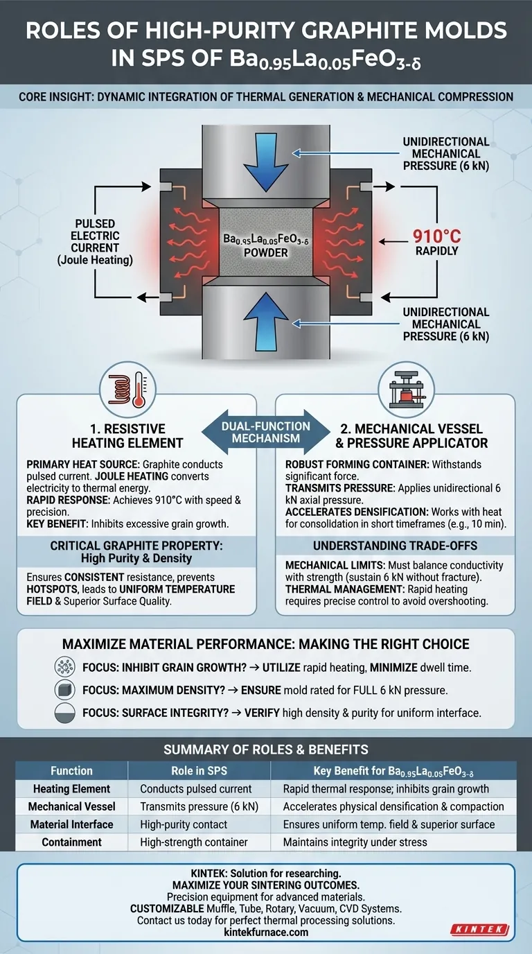 在 Ba0.95La0.05FeO3-δ 的放电等离子烧结 (SPS) 过程中，高纯石墨模具扮演着什么角色？必备指南 图解指南