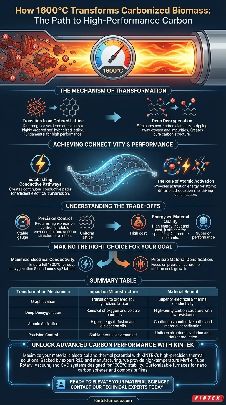 1600℃の範囲はバイオマス微細構造にどのように影響しますか？炭素を高機能グラファイトに変換する ビジュアルガイド