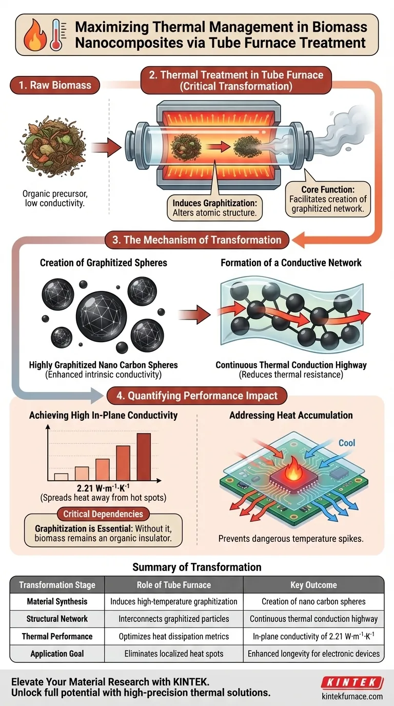 Как термическая обработка в трубчатой печи улучшает биомассовые пленки? Улучшение управления тепловыми режимами посредством графитации Визуальное руководство