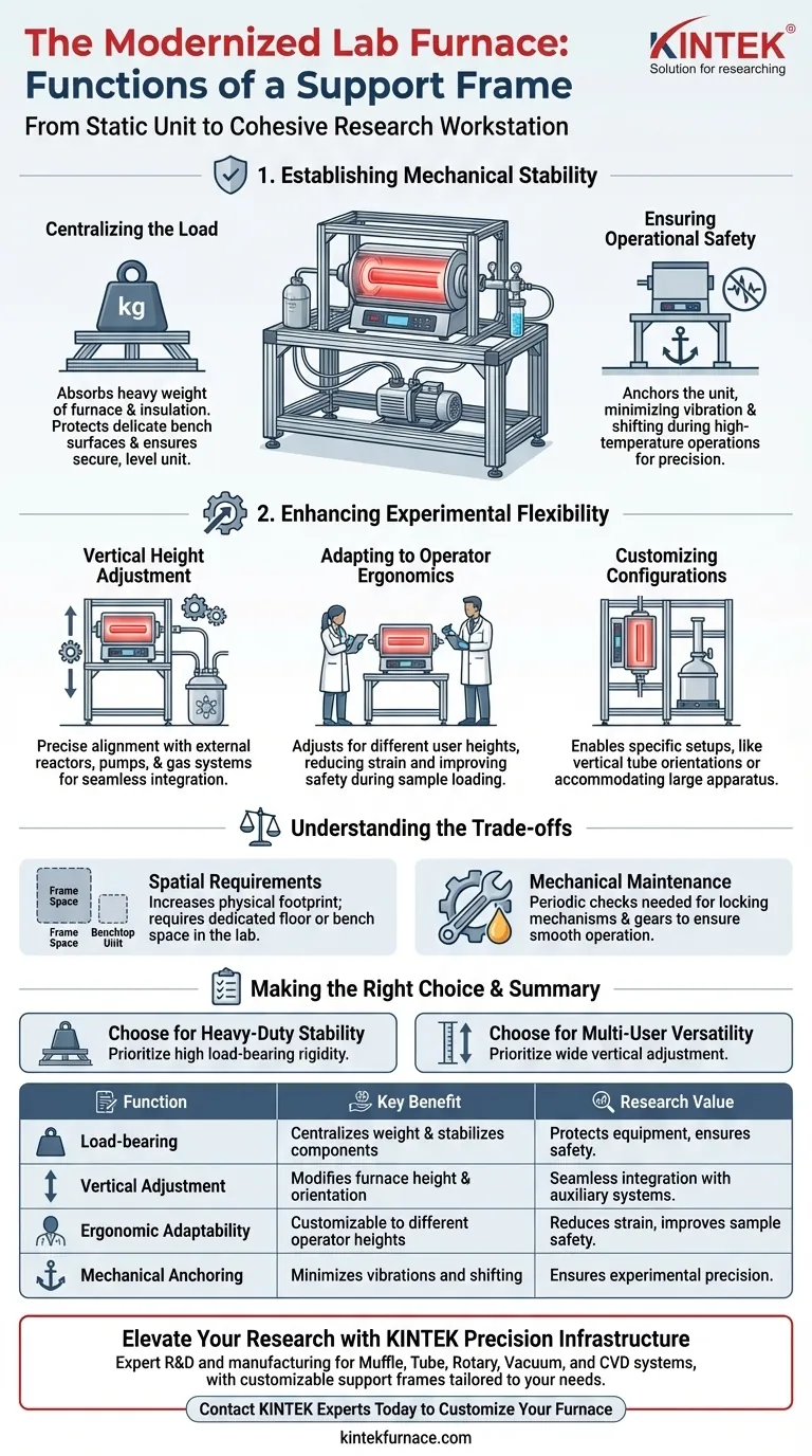 Quali funzioni fornisce un telaio di supporto nella modernizzazione dei forni a tubo? Ottenere stabilità e flessibilità sperimentale Guida Visiva