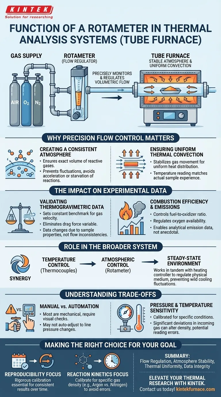 ¿Cuál es la función de un rotámetro en un horno de tubo? Domine el flujo de gas de precisión para un análisis térmico fiable Guía Visual