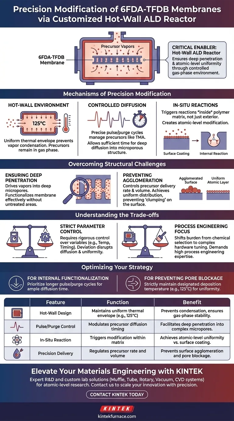 Come contribuisce un reattore ALD a parete calda personalizzato alle membrane 6FDA-TFDB? Migliorare la modifica polimerica a livello atomico Guida Visiva