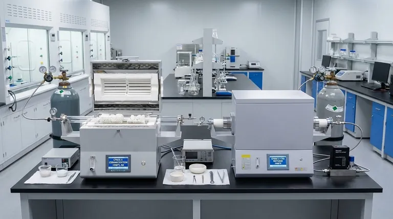 Quais são as funções específicas de um forno tubular de alta temperatura durante o tratamento térmico em duas etapas de aerogéis BN@PyC?