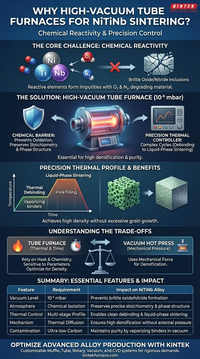 为什么NiTiNb合金的最终烧结必须在高真空管式炉中进行？确保纯净的形状记忆性能 图解指南
