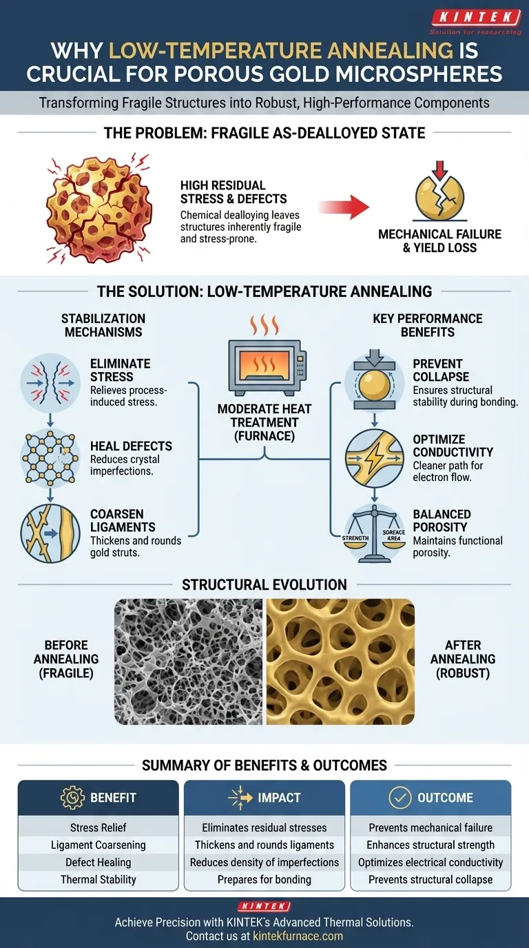 为什么多孔金微球需要低温退火处理？确保结构完整性 图解指南