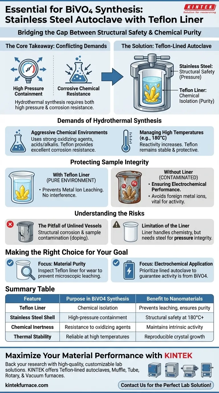 ¿Por qué es necesario un autoclave de acero inoxidable con revestimiento de teflón para BiVO4? Garantice la pureza y el alto rendimiento Guía Visual