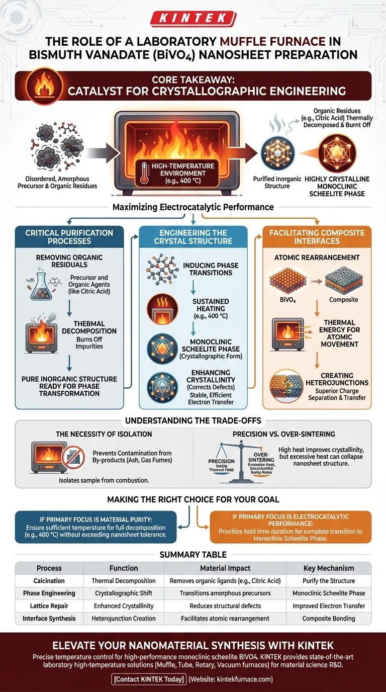 Qual é a função de uma mufla de laboratório na preparação de nanofolhas de BiVO4? Otimize o desempenho do seu material Guia Visual