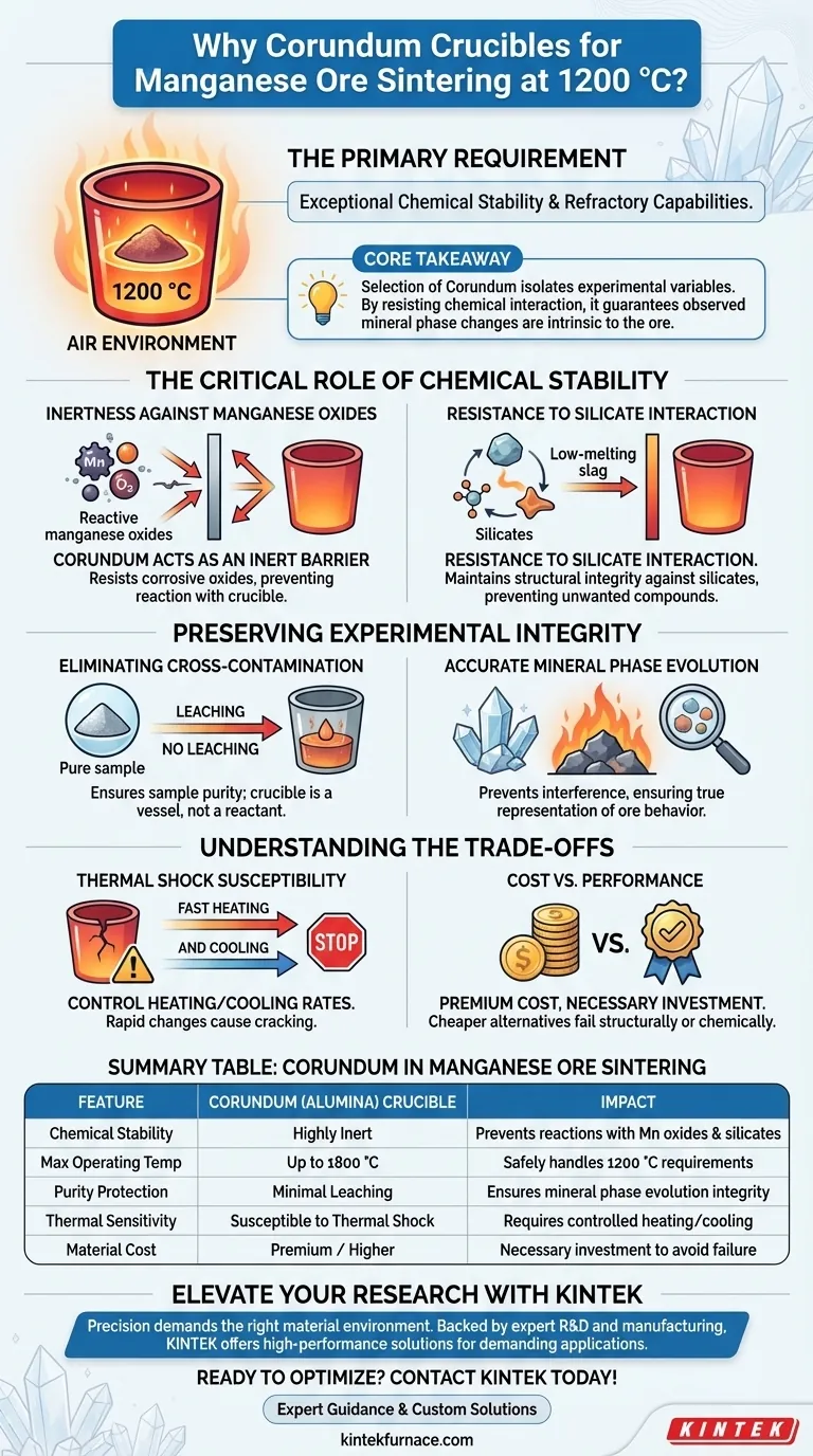 为什么在 1200 °C 下烧结锰矿需要刚玉坩埚？确保高纯度结果 图解指南