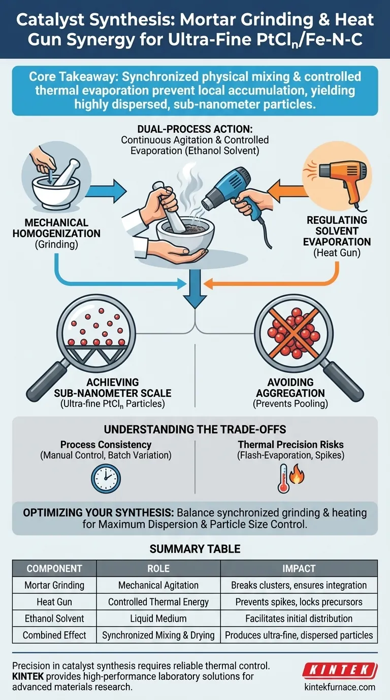 ما هو دور الطحن بالملاط مع معالجة مسدس التسخين في تخليق المحفز؟ تحقيق تشتت PtCln دليل مرئي
