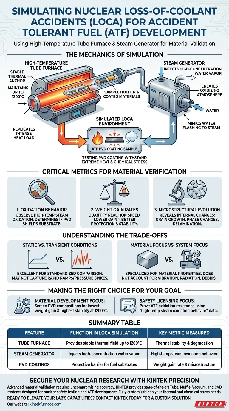 LOCA 시뮬레이션을 위해 증기 발생기가 장착된 고온 튜브 퍼니스를 사용하는 목적은 무엇인가요? 시각적 가이드