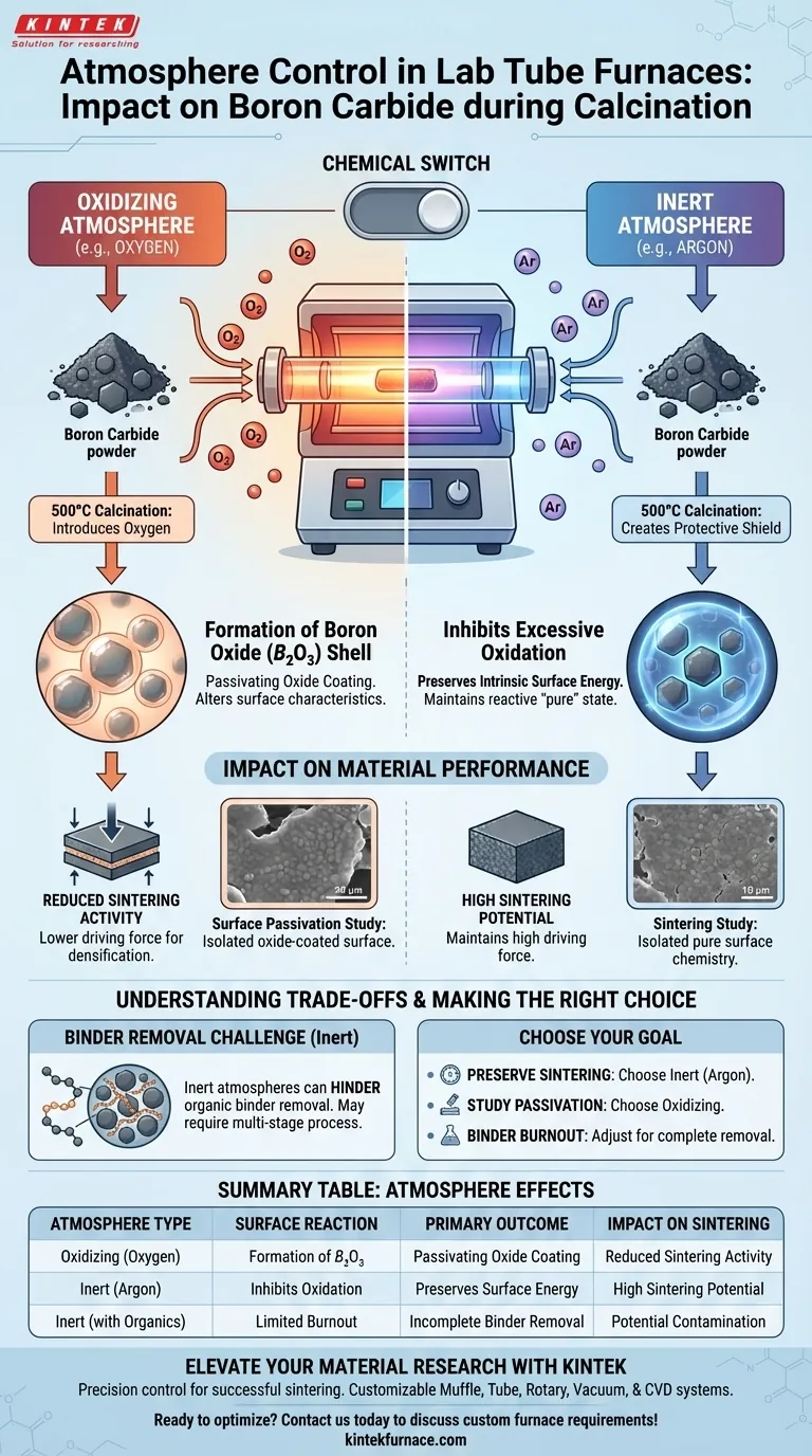 실험실 튜브 퍼니스에서의 대기 제어가 탄화붕소 분말에 어떤 영향을 미칩니까? 표면 화학 최적화 시각적 가이드