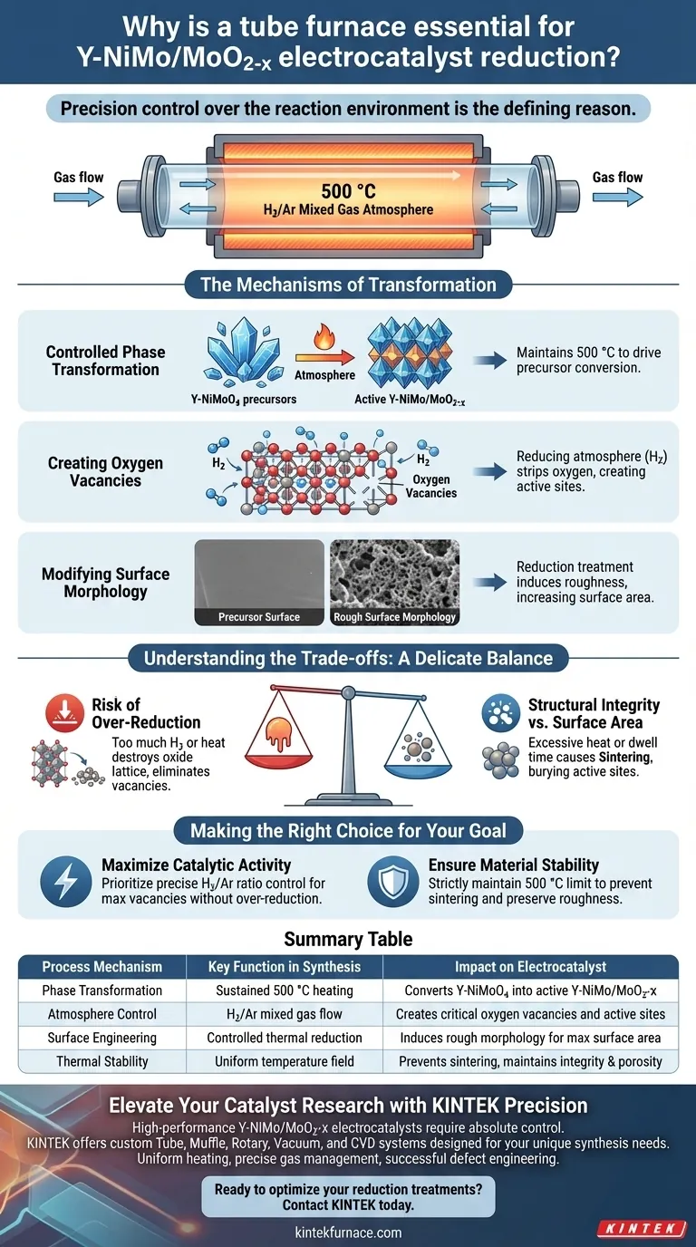 管式炉对于 Y-NiMo/MoO2-x 的还原处理为何至关重要？精密合成大师 图解指南
