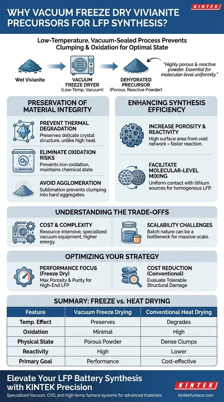 Pourquoi utilise-t-on un lyophilisateur sous vide pour la vivianite ? Optimisez votre synthèse LFP avec une intégrité de précurseur supérieure Guide Visuel